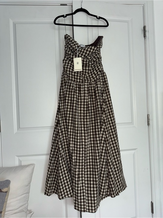 Peppermayo Dresses & Skirts - Peppermayo Checked Brown & Cream Gingham Strapless Maxi Dress